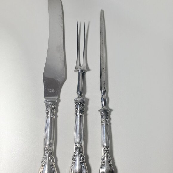 BIRKS Chantilly 3 Piece Carving Set Sterling Handles c1930s-1950s - Picture 7 of 12